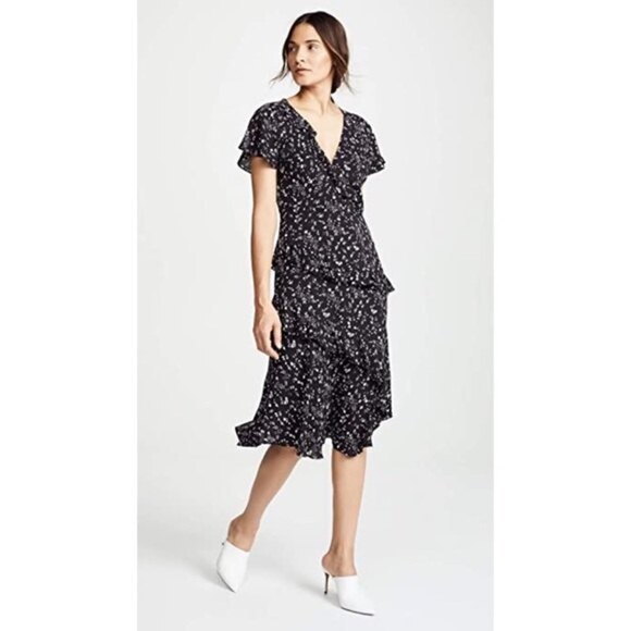 Joie Orita Ruffle Printed Dress in Caviar Black Floral, Size 6 - Picture 4 of 16